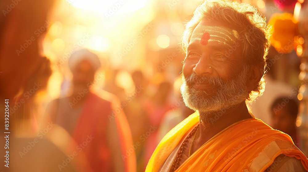 Man with white hair and beard wearing an orange vest Man with white hair and beard wearing an orange vest