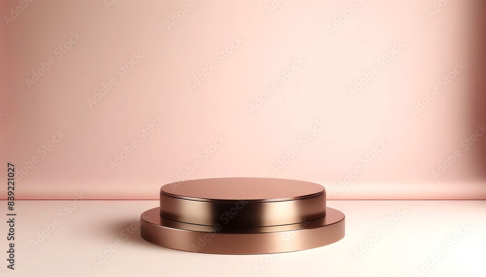 Elegant rose gold pedestal against soft pink background, perfect for product display, branding, and marketing visuals. Elegant rose gold pedestal against soft pink background, perfect for product display, branding, and marketing visuals.