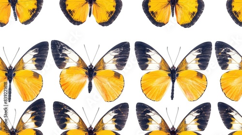 A seamless pattern of white background with yellow and black butterflies  beautiful and elegant  fine art print with a digital paper texture SEAMLESS PATTERN