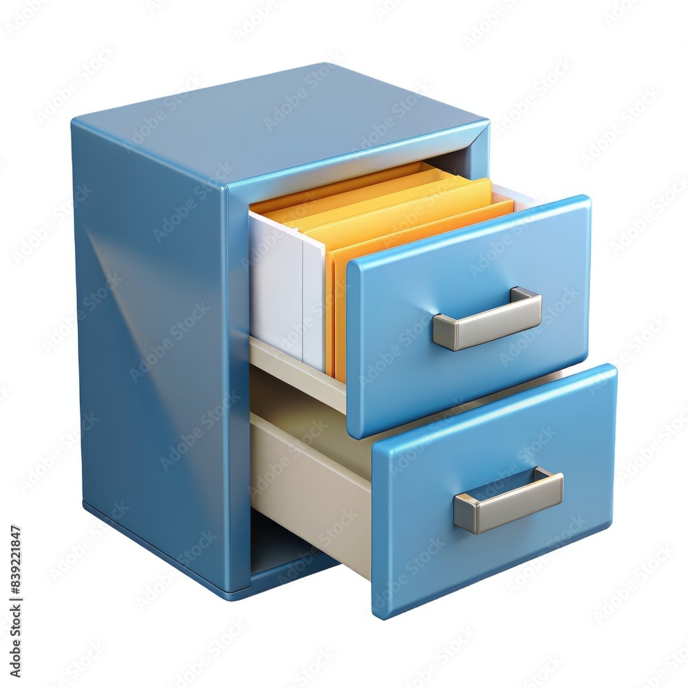 File cabinet with open drawers and folders, 3D illustration, modern design File cabinet with open drawers and folders, 3D illustration, modern design