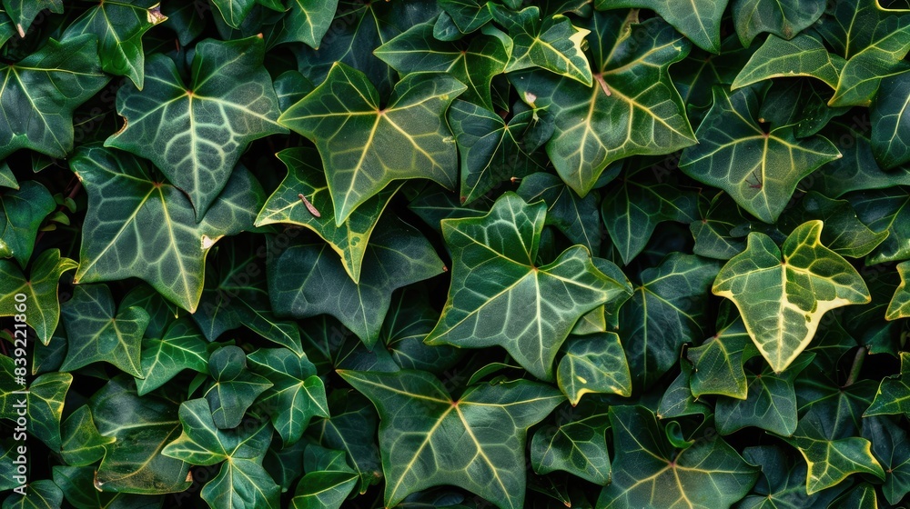 Obraz premium a seamless texture featuring a lush green ivy wall background, showcasing an abundance of vibrant green leaves cascading down the garden wall for a natural and organic feel. SEAMLESS PATTERN