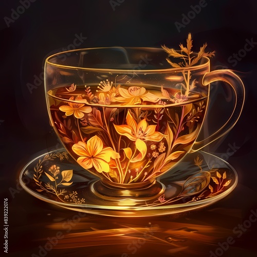 Beautifully Illustrated Glass Teacup with Floral Designs