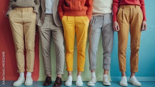 Colorful Casual Pants and Shoes Fashion Lineup on Five Man Models. Generative ai © Iuliia Metkalova
