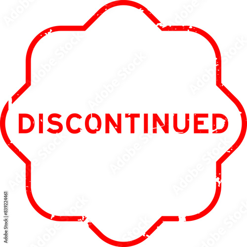 Grunge red discontinued word rubber seal stamp on white background