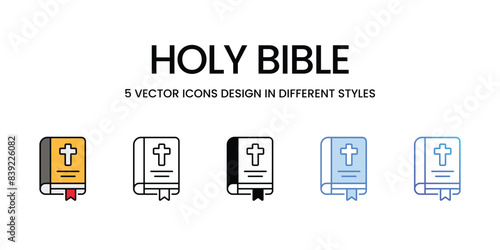 Holy Bible icons vector set stock illustration.