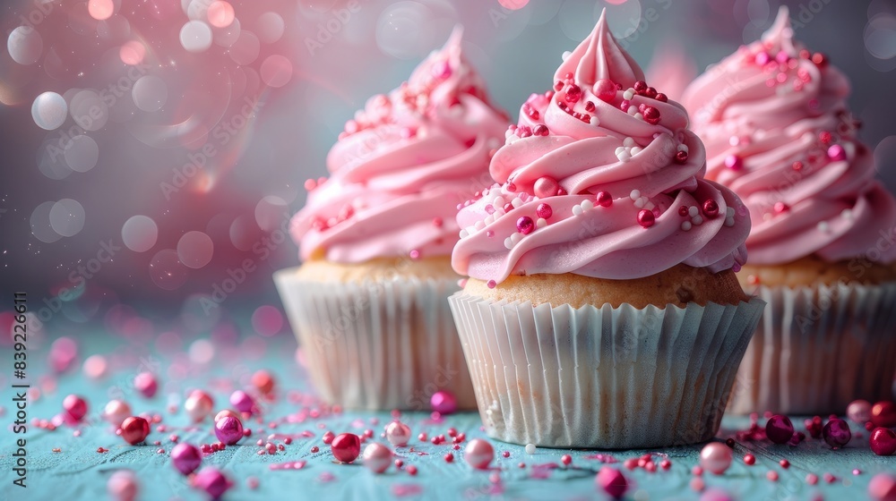 Party background with cupcakes and confetti Party background with cupcakes and confetti
