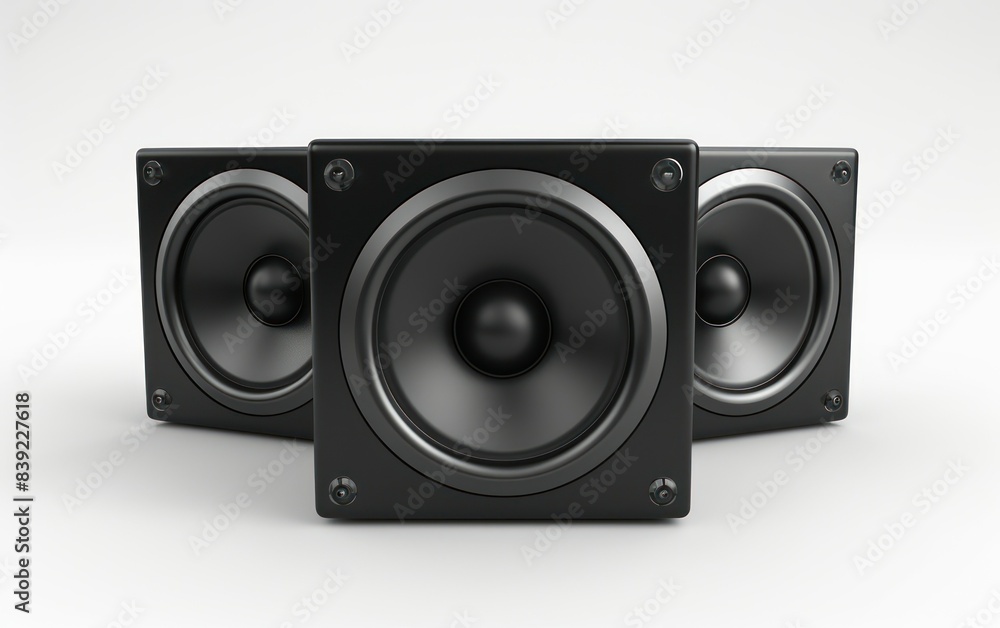 Three Black Speakers on White Background Three Black Speakers on White Background