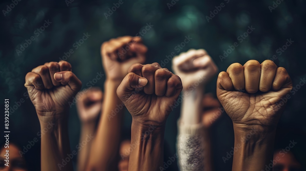 A group of diverse hands raised in the air, showing strength and unity for black history month. It's an inspiring scene that symbolizes struggle yet hope. A group of diverse hands raised in the air, showing strength and unity for black history month. It's an inspiring scene that symbolizes struggle yet hope.
