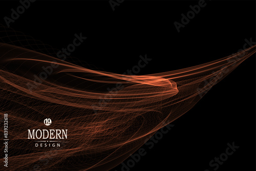 Isolated abstract element, twisted brown ribbon on black background.