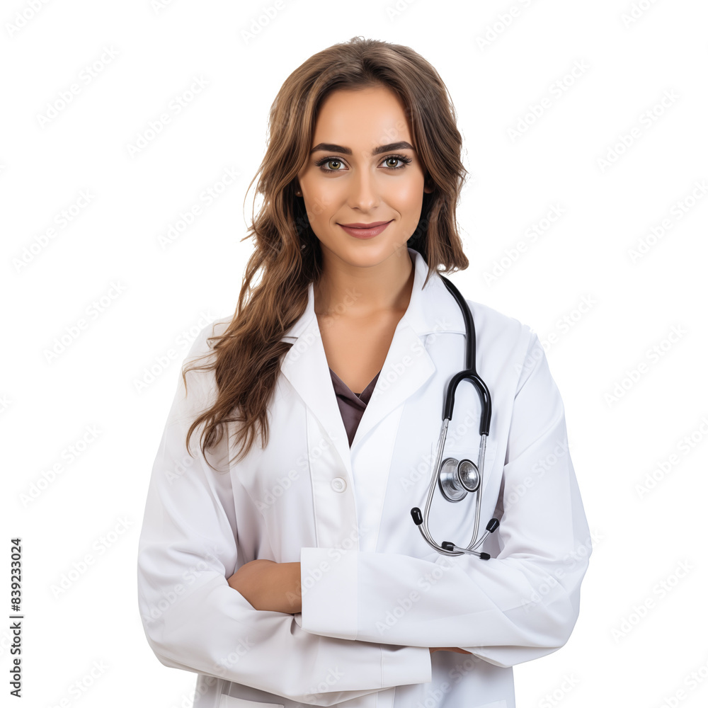 Confident Female Physician in Medical Attire on Transparent Background Confident Female Physician in Medical Attire on Transparent Background