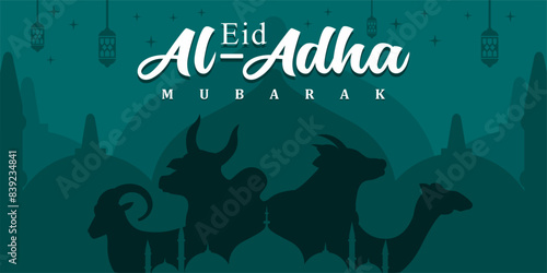 Eid al-Adha holiday background with colors and illustration objects that are typical of the celebration