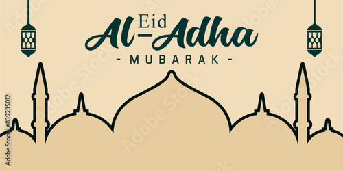 Eid al-Adha holiday background with colors and illustration objects that are typical of the celebration