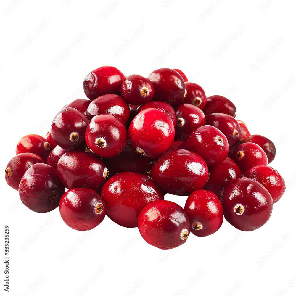 A pile of fresh, ripe cranberries isolated on a white background. Perfect for holiday cooking and festive decorations. A pile of fresh, ripe cranberries isolated on a white background. Perfect for holiday cooking and festive decorations.