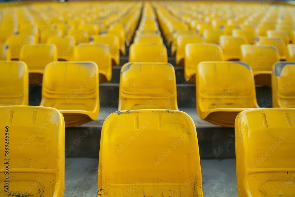 Fototapeta premium Empty Yellow Stadium Seats - AI Generated