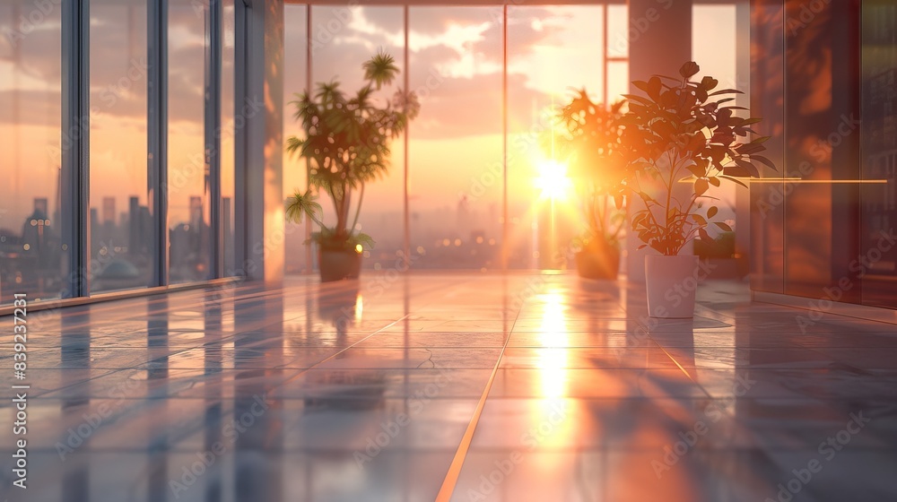 Beautiful blurred background of a light modern office interior with panoramic windows and beautiful lighting Beautiful blurred background of a light modern office interior with panoramic windows and beautiful lighting