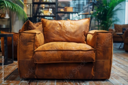 Lounge Brown Leather Sofa isolated - AI Generated