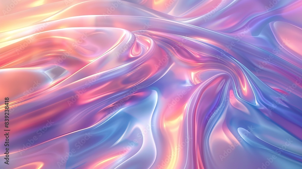 Abstract swirling holographic background with a smooth wavy pattern and a blend of pastel colors Abstract swirling holographic background with a smooth wavy pattern and a blend of pastel colors