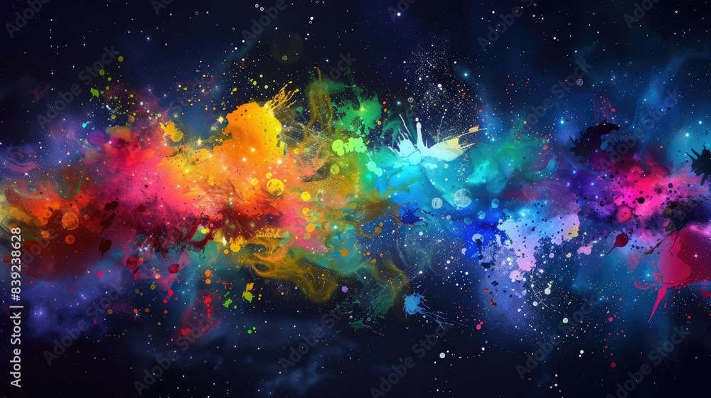 Naklejka premium Luminous paint splatters forming vibrant, glowing backgrounds