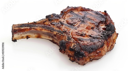 burned pork chop Isolated on white background. concept of food waste for designer.