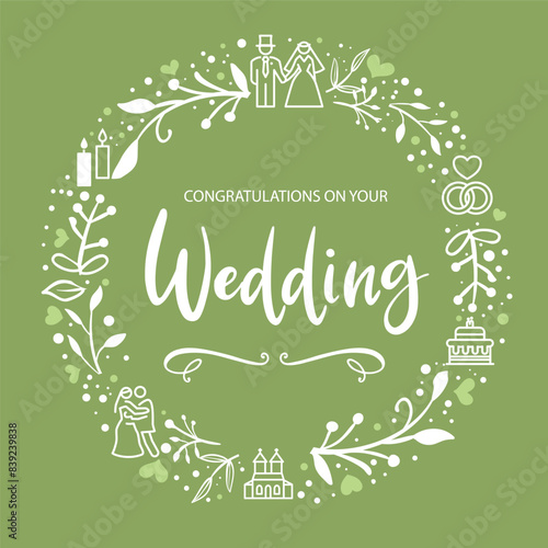 Congratulations on your Wedding - vector illustration greeting card on green background