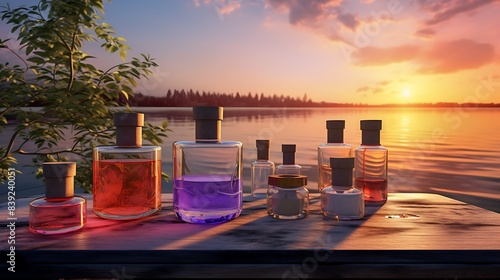 A set of aromatherapy products inspired by the scents one might smell at the lake during sunset. photo