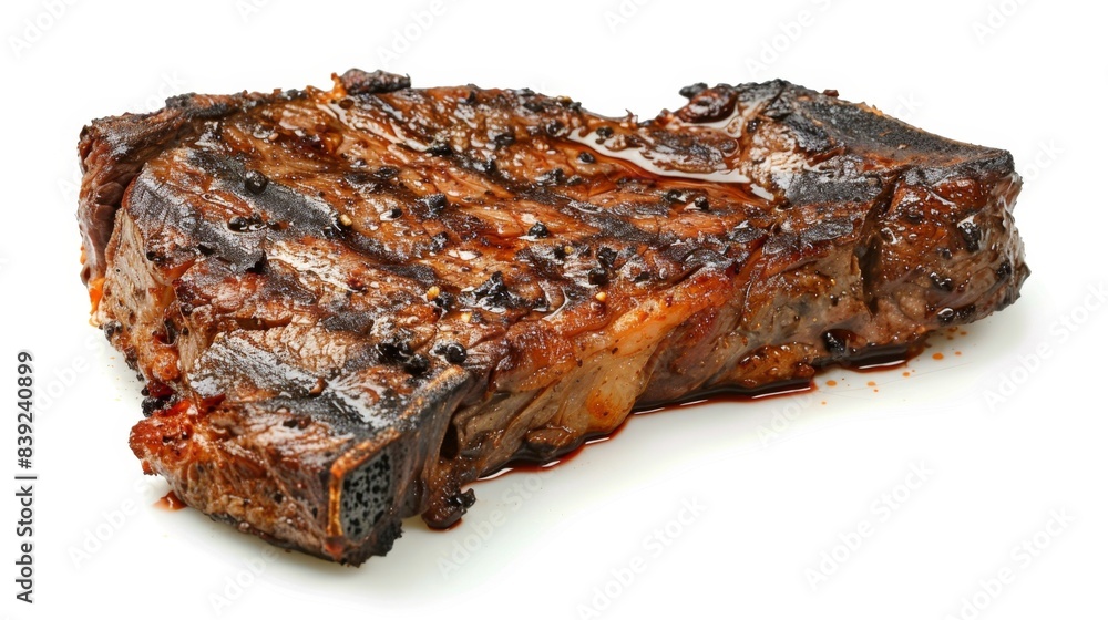 burned steak Isolated on white background. concept of food waste for designer. burned steak Isolated on white background. concept of food waste for designer.