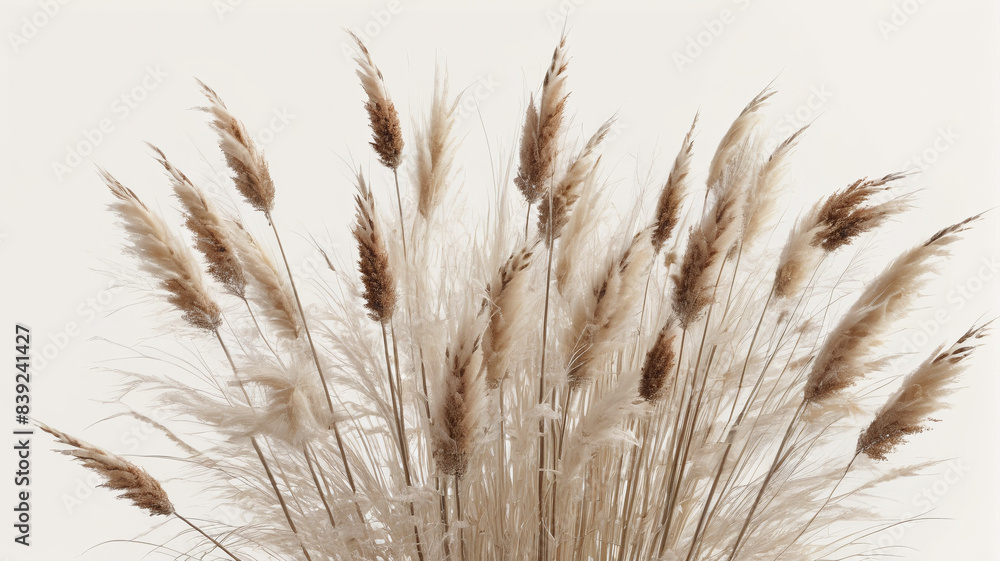 Fototapeta premium Serene Symphony: Beautiful Array of Pampas Grass and Dried Flowers in Cream, Brown, and White Tones, Generative AI