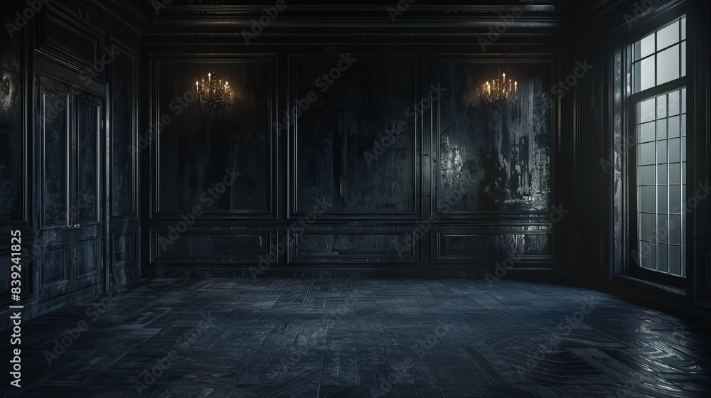 Fototapeta premium Empty elegant dark room at night with copy space