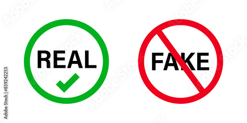 Fake, real icon badge. Fake, real news concept symbol. Vector