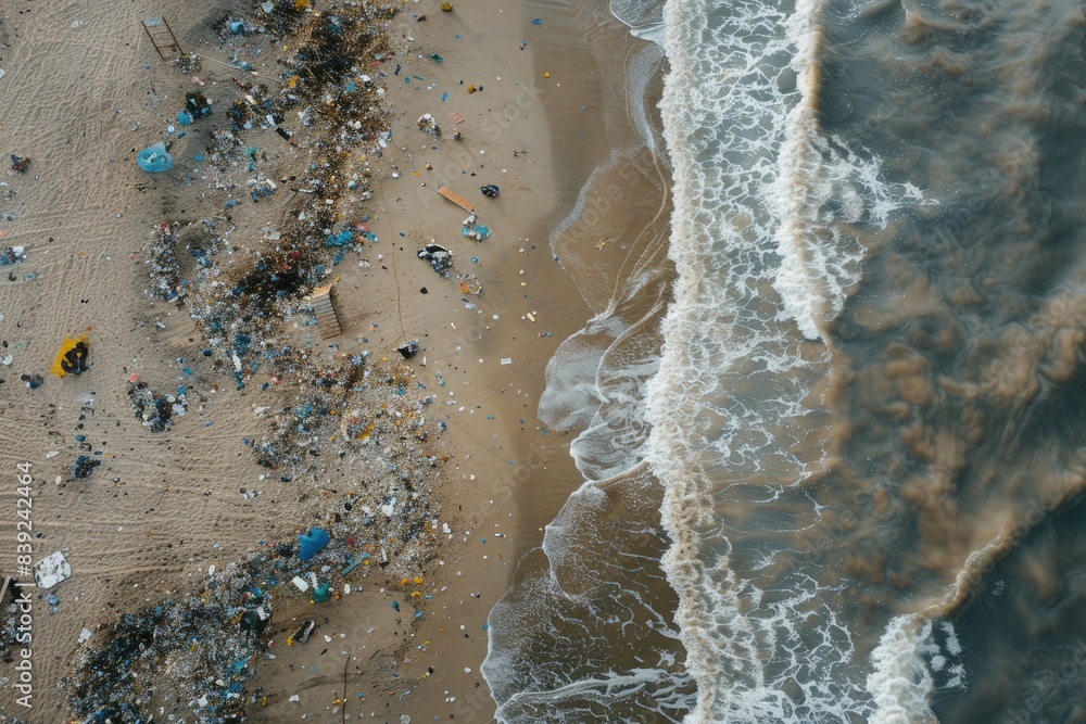 aerial view of a heavily polluted beach aerial view of a heavily polluted beach
