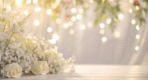 backdrop elegant table with soft focus wedding background