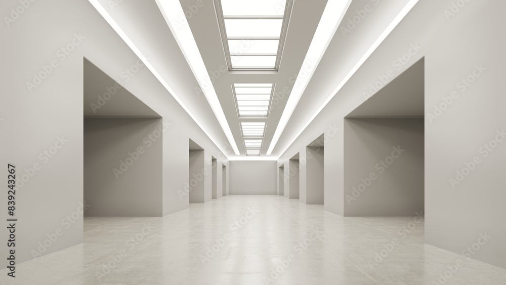 Fototapeta 3D render of empty exhibition space. backdrop for exhibitions and events.Interior of empty warehouse	