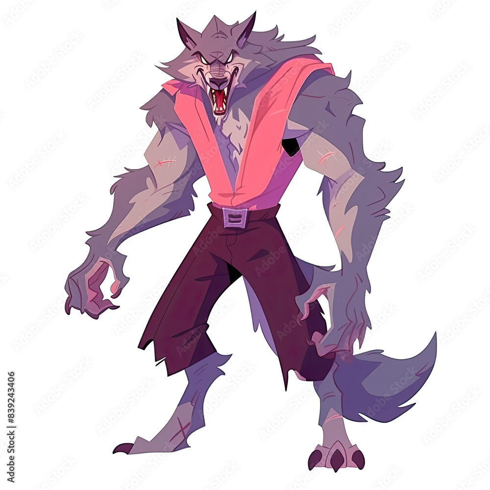 Fototapeta premium an illustration of angry vukodlak white eyes pink clothes