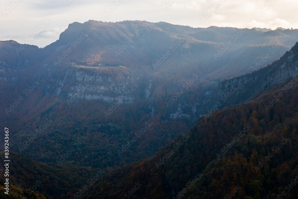 Autumn sunset in Puigsacalm peak, La Garrotxa, Spain