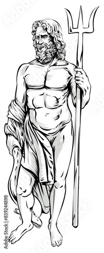 statue  of Neptune, ancient Roman God of water and the sea. vector illustration