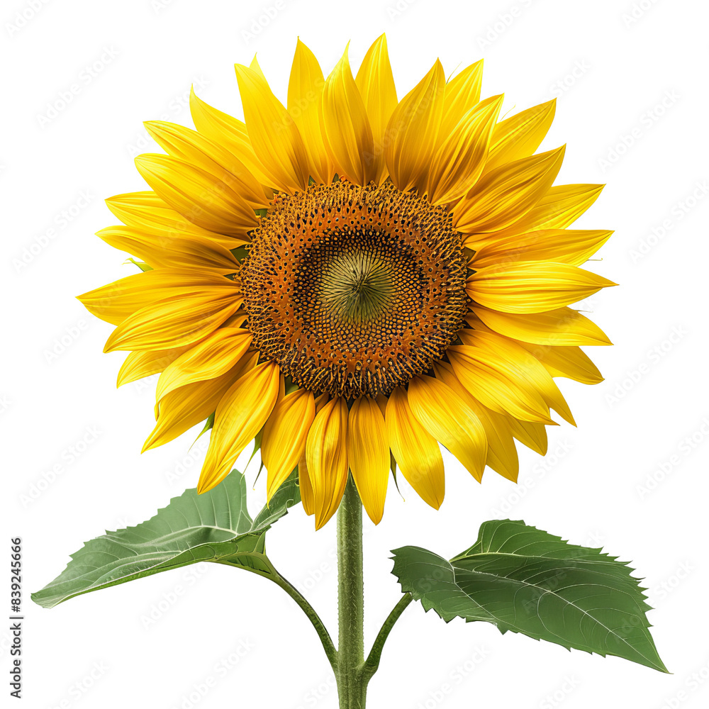 Fototapeta premium Close-up of a vibrant yellow sunflower against a white background, showcasing its beauty and intricate details. Perfect for nature and floral themes.