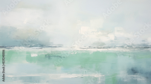 Minimalist seascape art with misty horizon