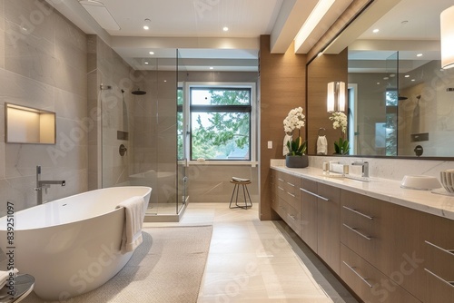 modern bathroom with a bath tub and shower