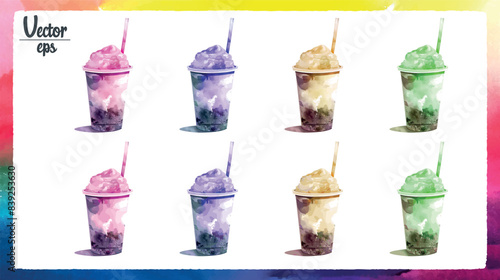 set of colorful watercolor summer slushies, cut out