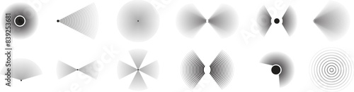 Set of radar icon. Sonar sound waves icon. Signal concentric circles. Sonar wave and echo sounding symbol isolated on transparent background. Vector illustration