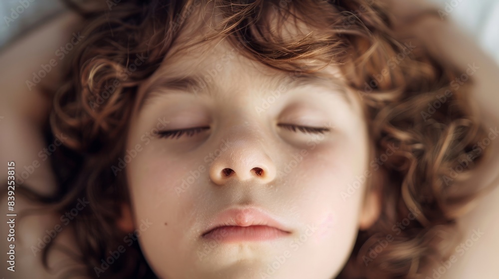 Peaceful Child Sleeping Serenely with Curly Hair and Gentle Features Peaceful Child Sleeping Serenely with Curly Hair and Gentle Features