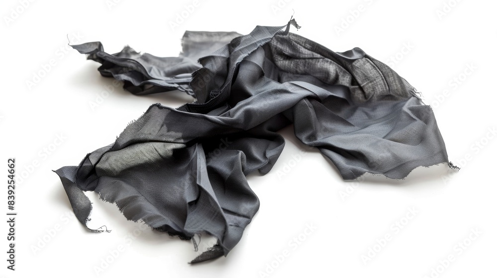 torn fabric Isolated on white background. concept of material waste for designer. plastic trash bag torn fabric Isolated on white background. concept of material waste for designer. plastic trash bag