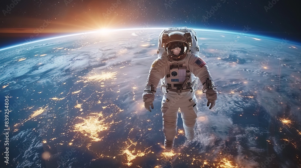 Obraz premium Astronaut in the outer space over the planet Earth