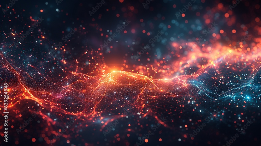 A cosmic web of entangled particles spanning across vast distances, connecting the fundamental fabric of reality. Flat color illustration, shiny, Minimal and Simple, A cosmic web of entangled particles spanning across vast distances, connecting the fundamental fabric of reality. Flat color illustration, shiny, Minimal and Simple,