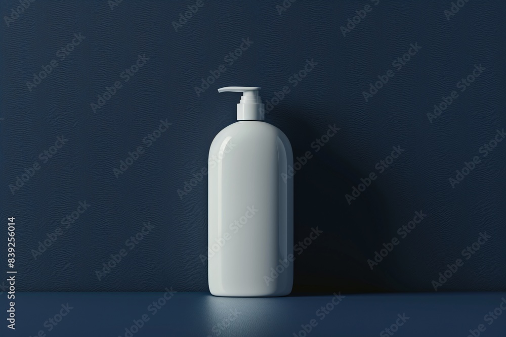 Luxurious Shower Gel Bottle Mockup on Navy Blue Background with Copy Space Luxurious Shower Gel Bottle Mockup on Navy Blue Background with Copy Space
