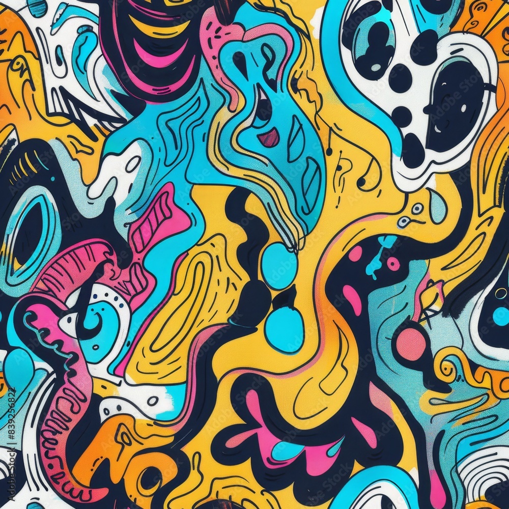 Fototapeta premium Vibrant Abstract Graffiti Art with Whimsical Cartoon Shapes