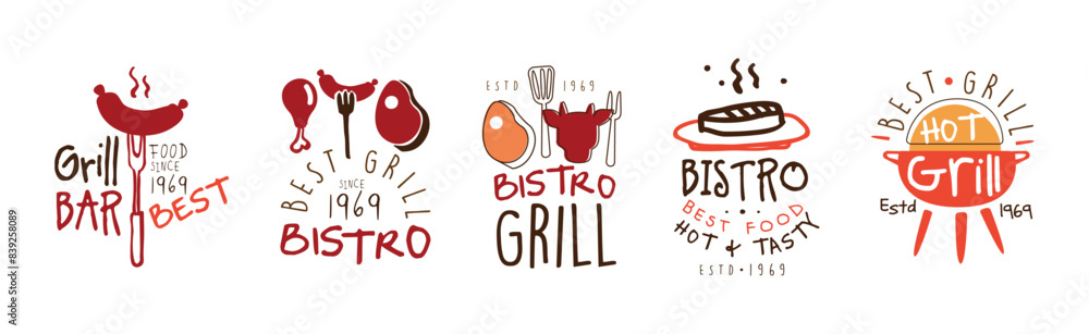 Grill Food Bistro Logo and Label Design Template Vector Set Grill Food Bistro Logo and Label Design Template Vector Set