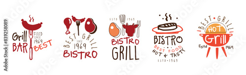 Grill Food Bistro Logo and Label Design Template Vector Set