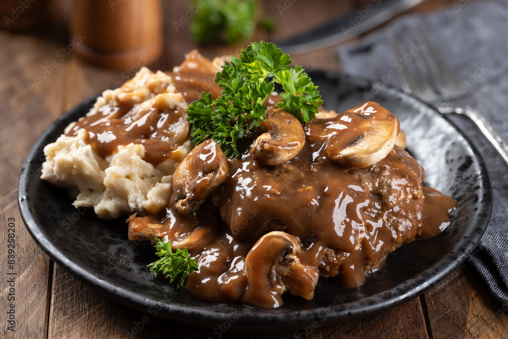 Salisbury steak with mushroom gravy Salisbury steak with mushroom gravy