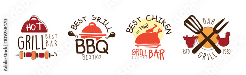 Grill Food Bistro Logo and Label Design Template Vector Set